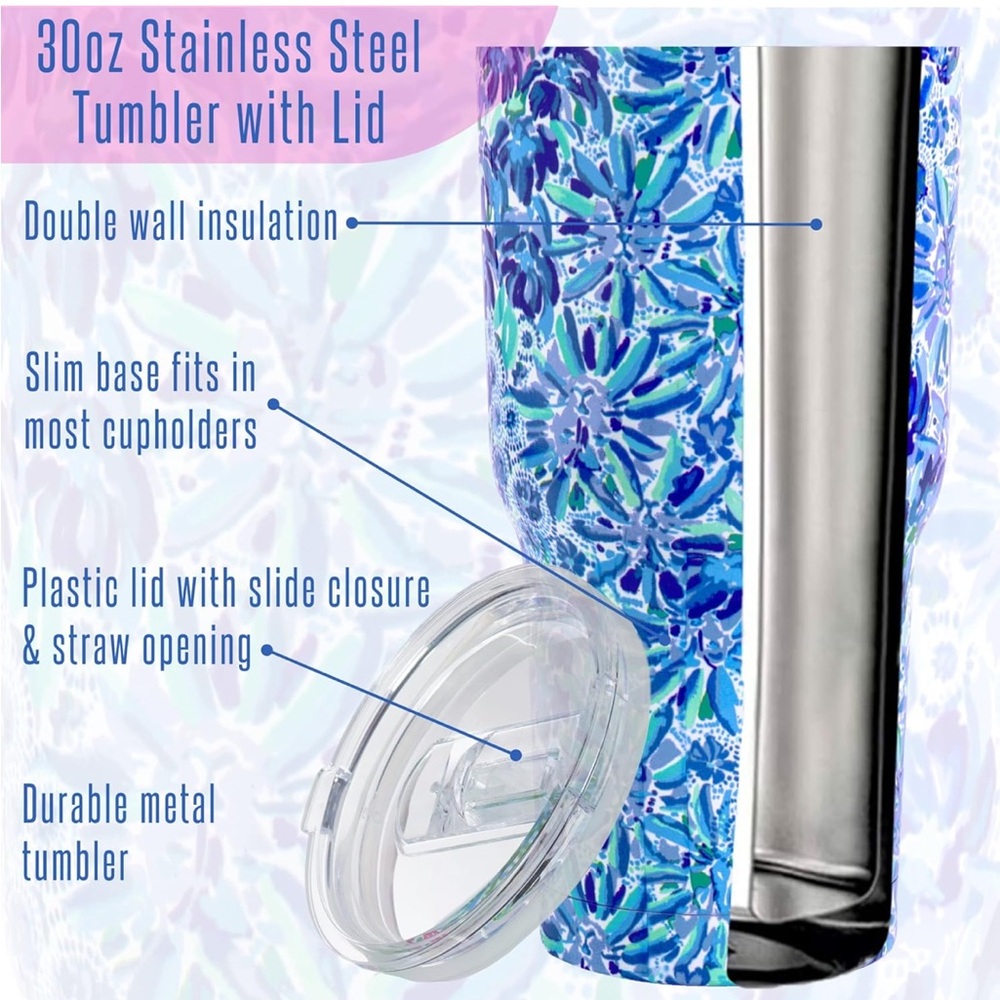 Lilly Pulitzer Stainless Steel 30oz Insulated Tumbler To-Go Cup - Picture 8 of 9